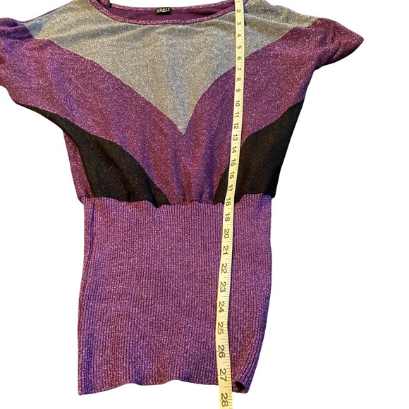 CENIT Knit Sparkly V Chevron Dolman Sleeve Sweater Top Purple Silver Black M - Picture 7 of 10